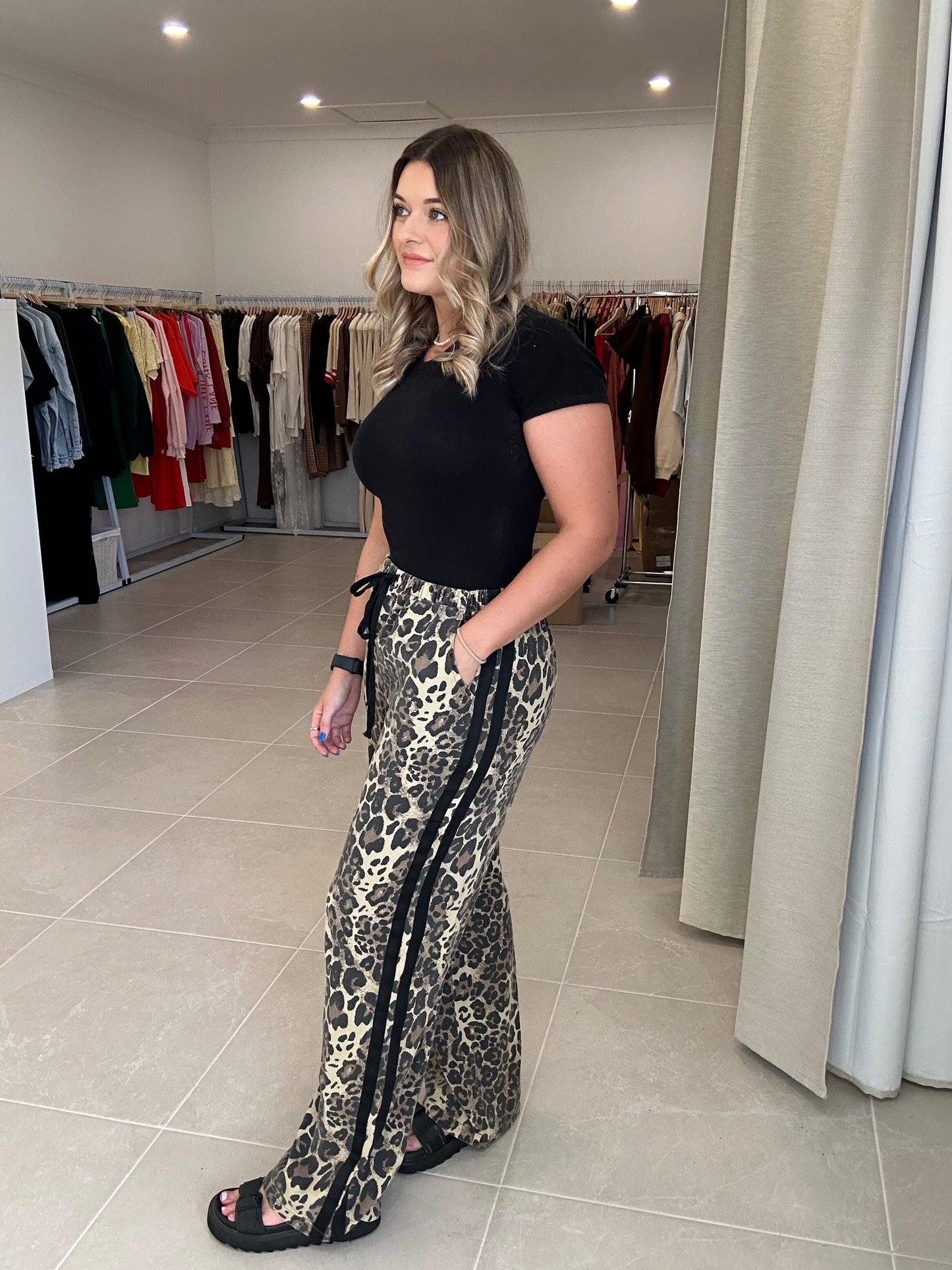 Black Leopard Racer Pants