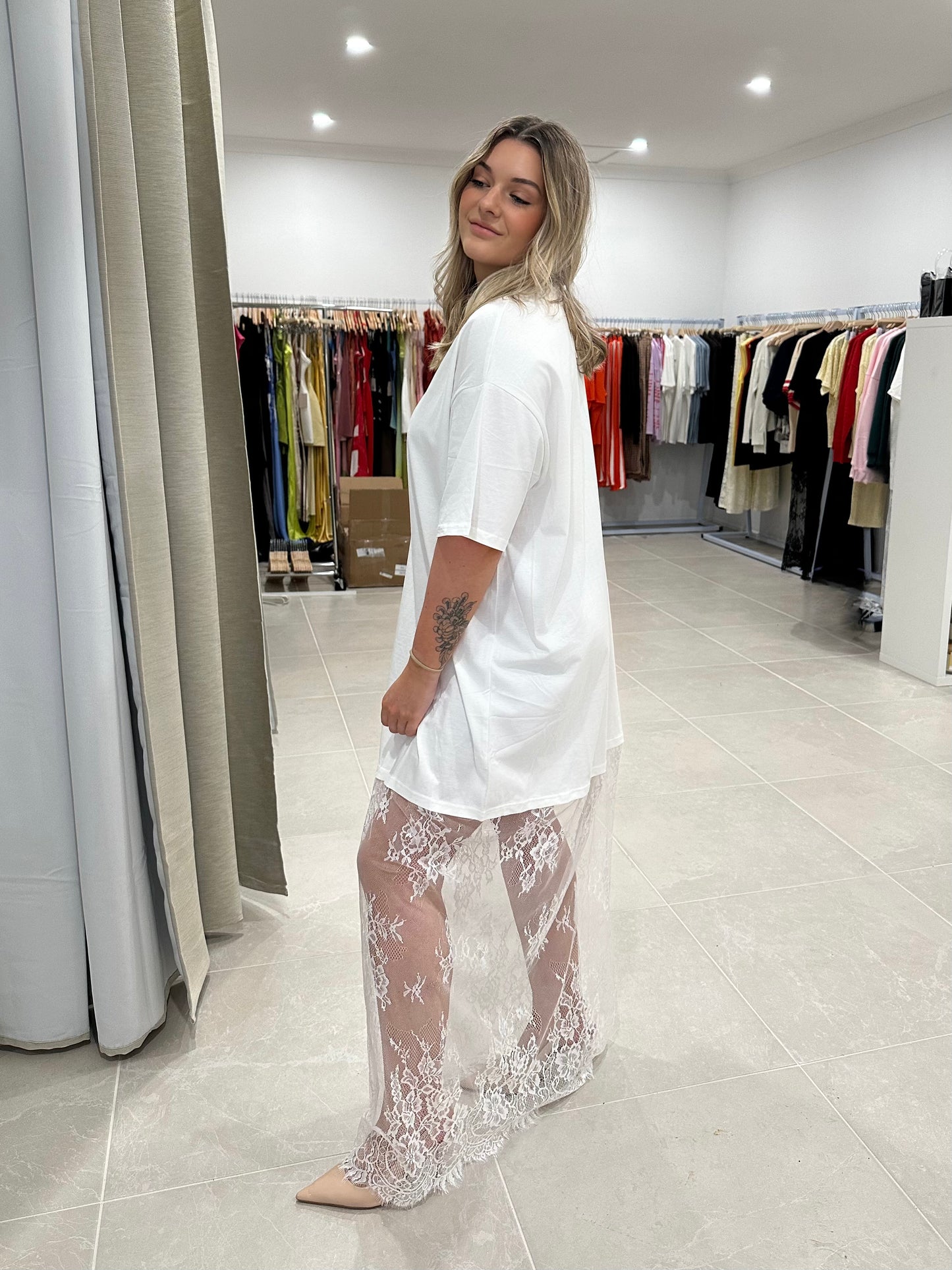 Lace T-Shirt Maxi Dress - White