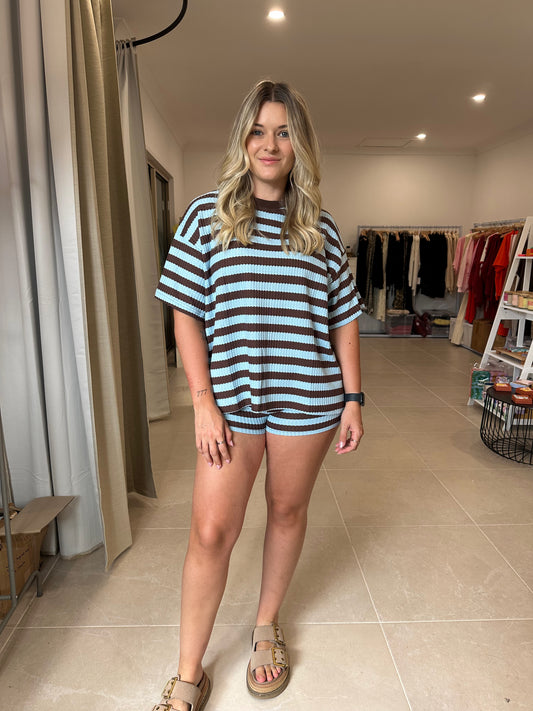 By Frankie - Blue and Chocolate Striped Set
