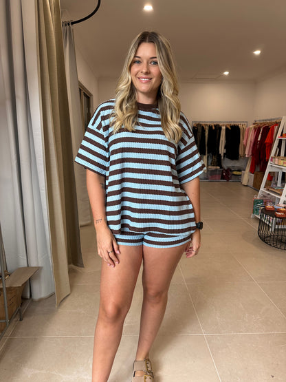 By Frankie - Blue and Chocolate Stripe Set