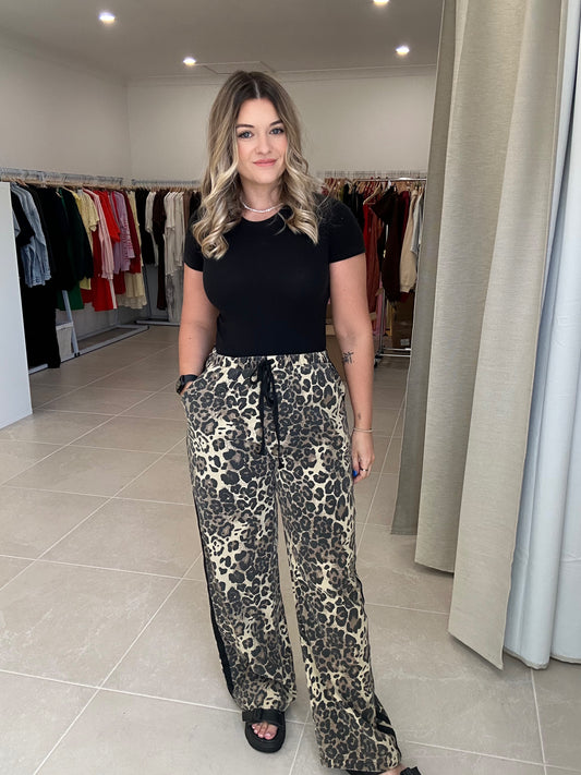 Black Leopard Racer Pants