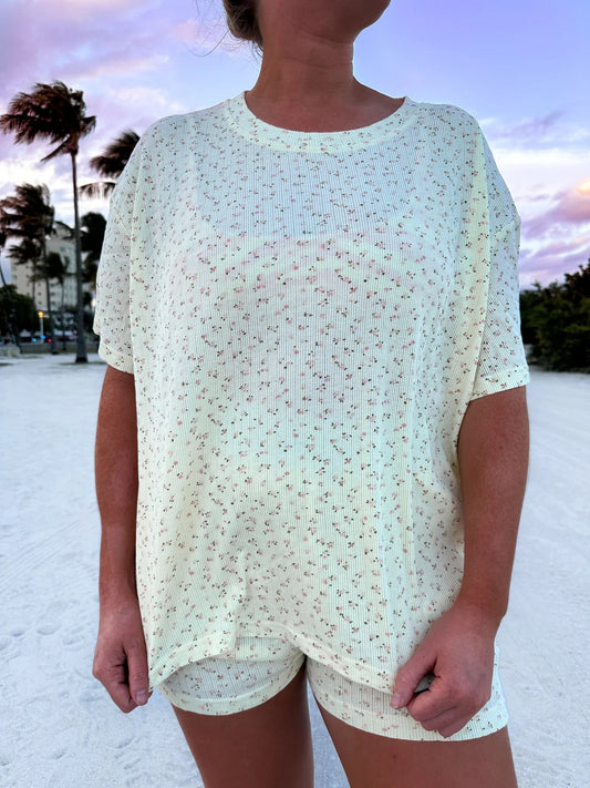 Lemon Floral Short Sleeve Top