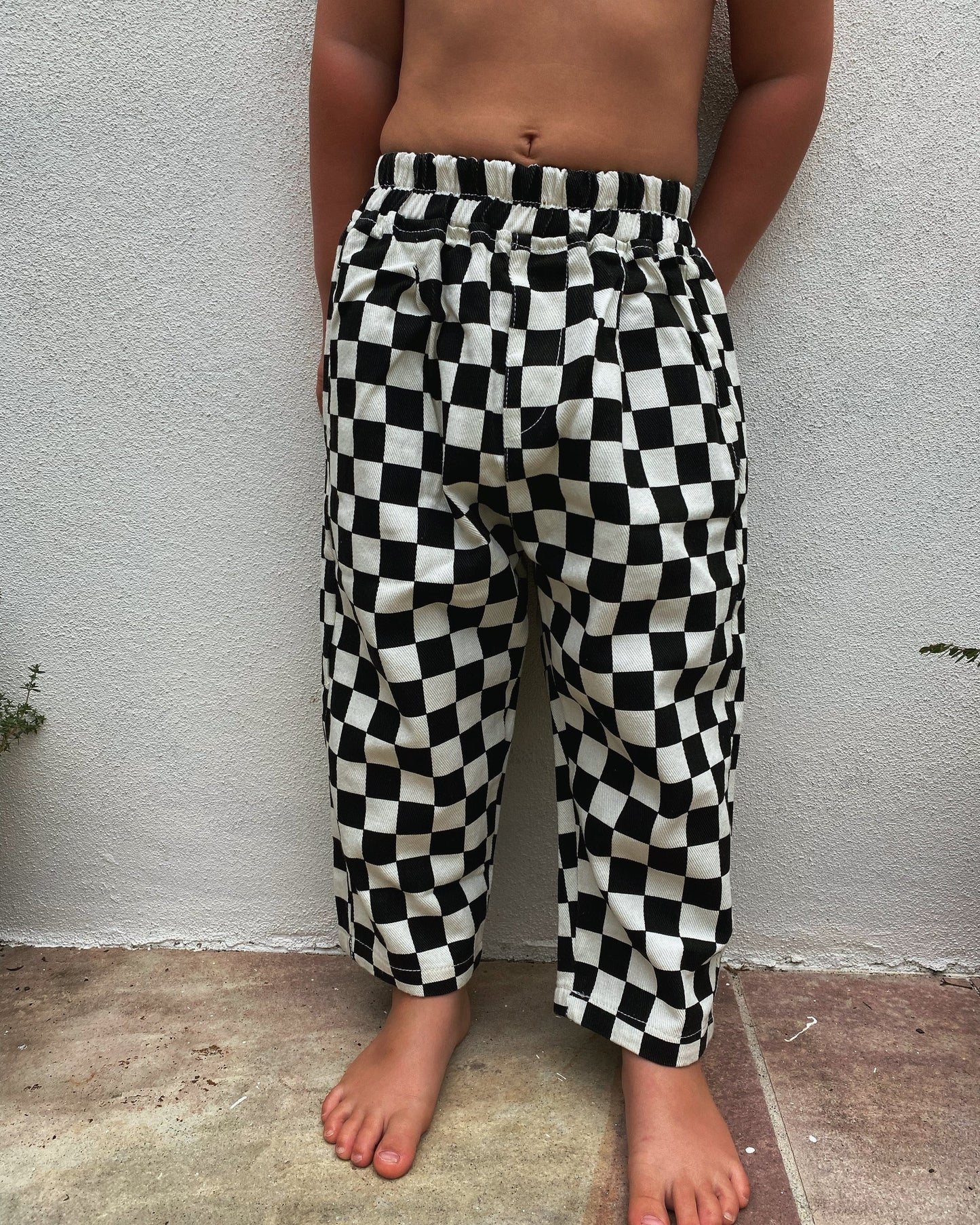 Kids Checkerboard Pants - Black