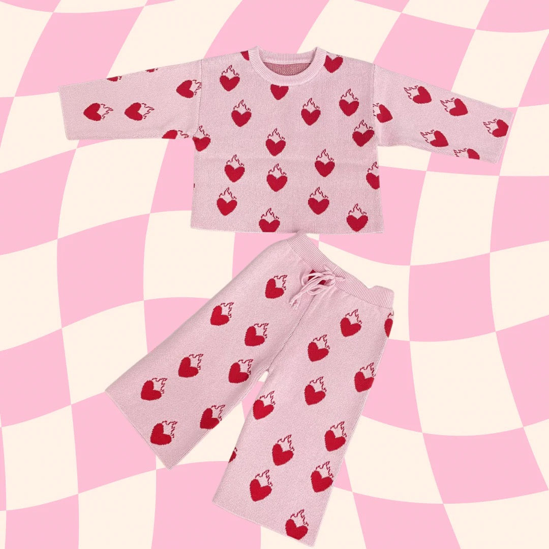 Flaming Heart Knit Pants - Kids