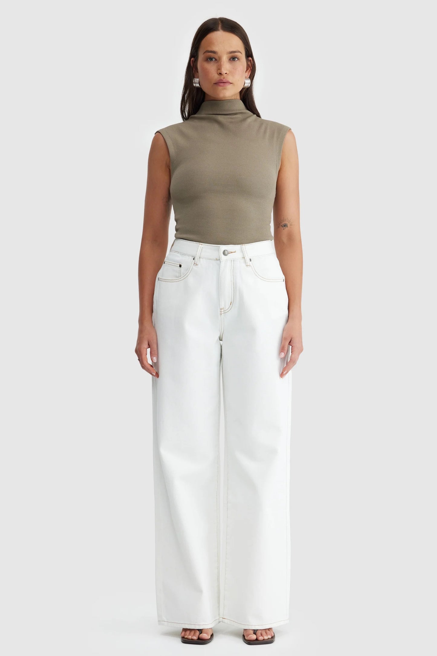 Liv High Neck Rib Top - Fawn