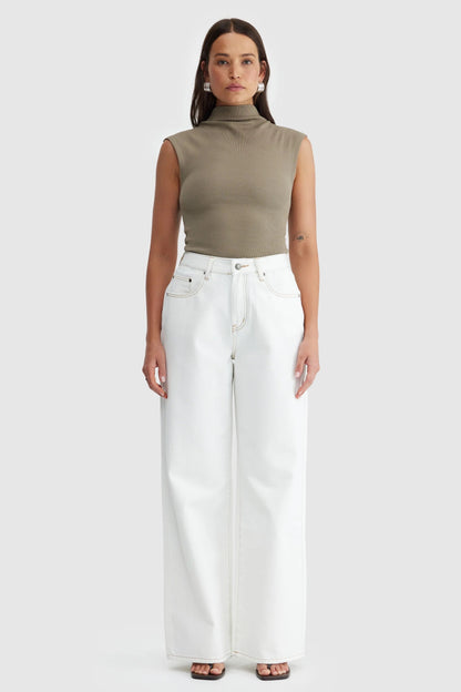Liv High Neck Rib Top - Fawn