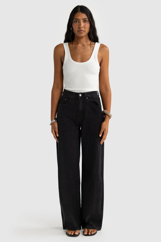 Willow Denim Wide Leg Jeans - Washed Black