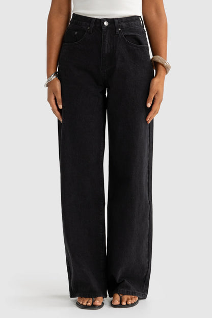 Willow Denim Wide Leg Jeans - Washed Black