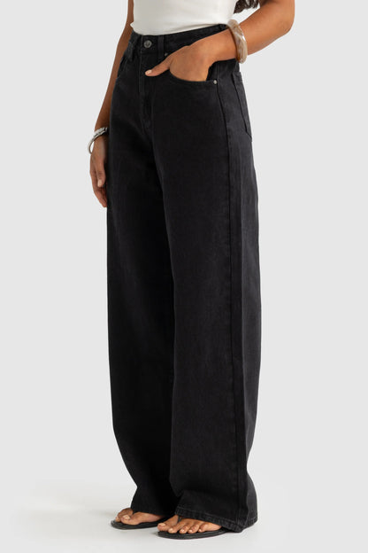 Willow Denim Wide Leg Jeans - Washed Black
