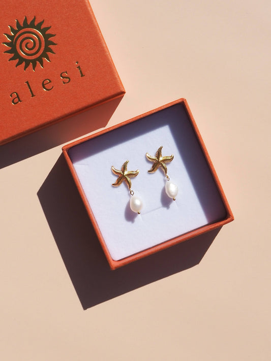 Starfish Freshwater Pearl Earrings 18K Gold