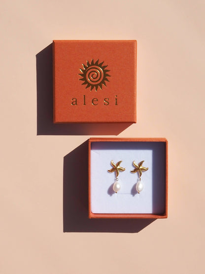 Starfish Freshwater Pearl Earrings 18K Gold